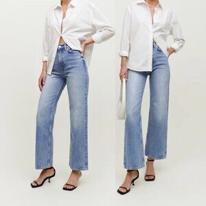 Reformation Wilder High Rise Wide Leg Cropped Jeans in Dillon Wash